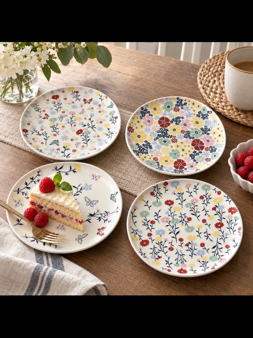 Alltrue French Toast Dessert Plates Set of 4 Floral Butterfly Ceramic 6.75”